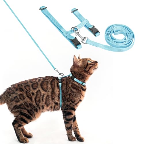 Adjustable Cat Harness and Leash Set Escape Proof Kitten Strap Collar for Walking Travel (Medium / Sky Blue)