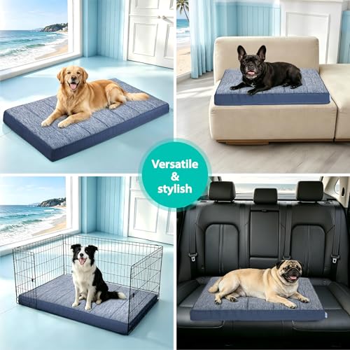 Cooling Dog Bed for Large Dogs (Wander Blue / 35"L x 23"W x 3"H)