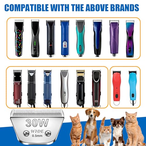 3Pack 30W Wide Blade Pet Grooming Clipper Blades (Silver/30W-3PC)