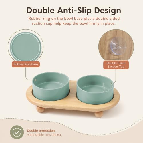 Raised Cat Bowl 5.1” Elevated Ceramic Cat Food and Water Bowl Set (Light Green)