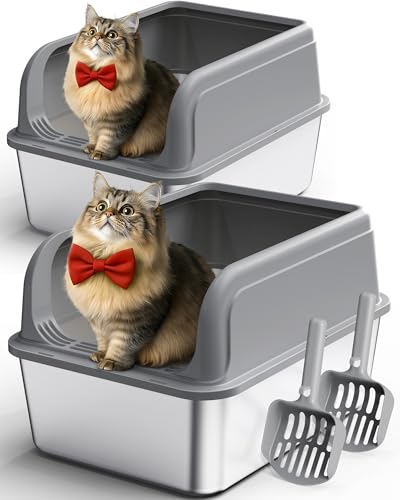 Stainless Steel Cat Litter Box (M (2 Packs) / Grey)