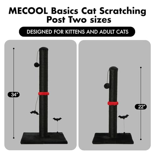 Cat Scratching Post Premium Sisal Scratch Posts with Hanging Ball Vertical Scratcher for Indoor Cats and Kittens (34 inches for Adult Cats / Black)