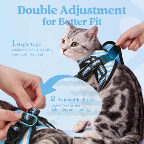 Cat Harness and Leash Set (L / Blue Wave)