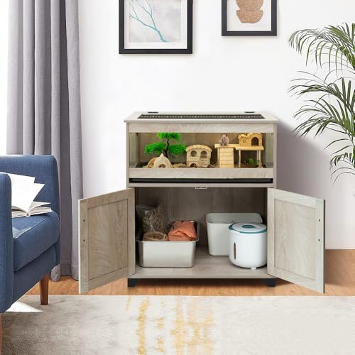 Hedgehog Cage with Storage Cabinet and Tray (Grey / 34"H)