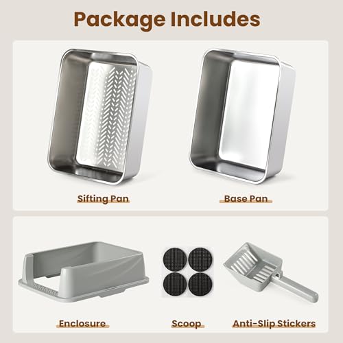 Stainless Steel Sifting Litter Box for Pine Pellets (【S】17.7" x 13.8" x 11")