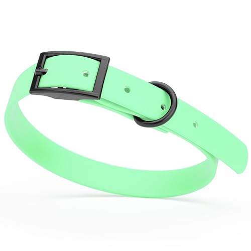 Biothane Waterproof Dog Collar Strong Coated Nylon Webbing with Black Hardware Odor (W5/8" x L12-15" / Sea Foam Green)