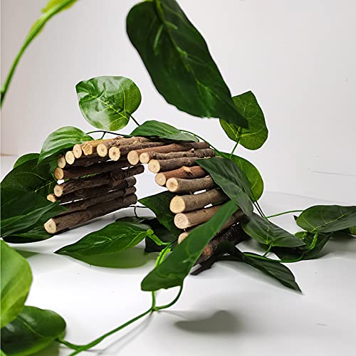 11.8 x 6.7 Inches Wooden Reptile Hideout Bearded Dragon Bendy Bridge Climbing Ladder Hiding Hut Reptiles Hide Cave Habitat Decor for Lizards Gecko Spiders Snakes Tortoise