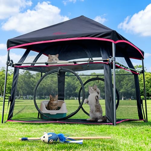 Extra Large Catio Outdoor Cat Enclosure 2 (Rose Trim / Two layer)