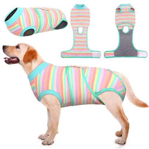 Recovery Suit for Dogs Cats (2x-large (Back:24.8-29.5'', Weight:70+ Lb) / Pastel Stripe)