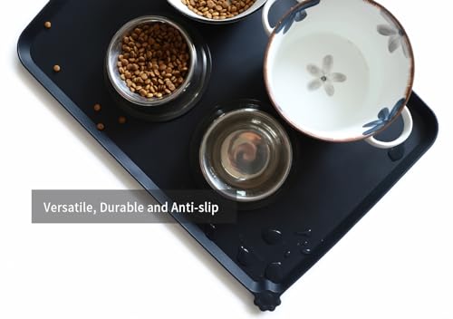 Large Silicone Pet Food Mats Tray (24" x 16" / Black)