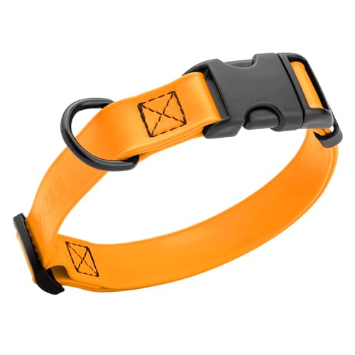 Biothane Waterproof Dog Collar with Quick Release Buckle Strong Coated Nylon Webbing with Odor (1"W by 15-25"L / Tangerine Orange)
