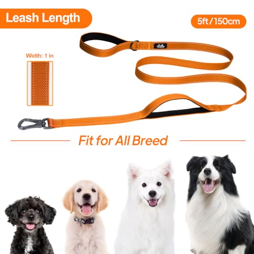 5FT 1IN Heavy Duty Dog Leash for Large Dogs with 2 Padded Handles (Orange / 1 in x 5 ft)