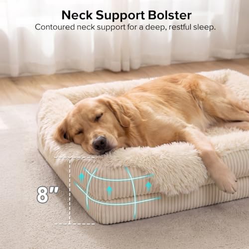 Orthopedic Dog Bed Extra Large Sized Dog (Cream / 48"L x 35"W x 7.5"T)