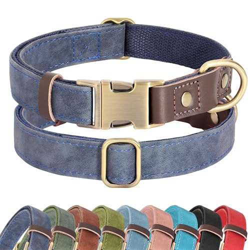 PU Leather Dog Collar for Small Dogs Puppy (Blue / S: Neck 11-15", Width ⅝")