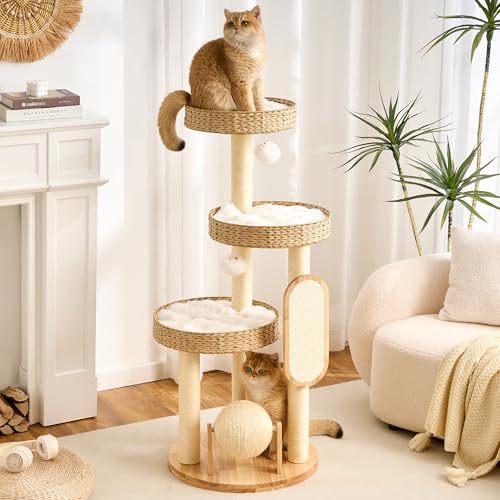 Wood Modern Cat Tree for Large Cat (47 Inch-Scratch Ball)