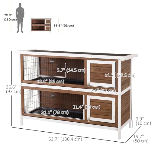 54" 2 Story Large Rabbit Hutch Bunny Cage (Coffee Brown)