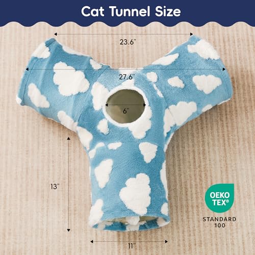 Cat Tunnel, 3-Way Collapsible Toy for Indoor Cats, Blue Cloud (Blue Cloud / Small)