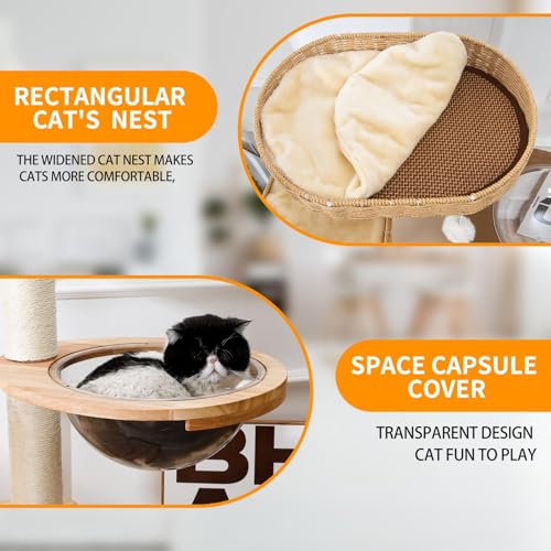 51 Inch Woven Cat Tree Tower for Large Cats with Clear Capsule Bed