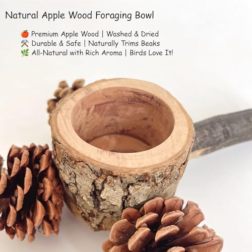 2 Pcs Bird Perch with Safe Bowl Wood & Pinecones (2 pack perches with bowl and pinecones)
