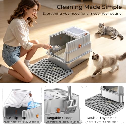 Small Stainless Steel Cat Litter Box with Lid for Kittens