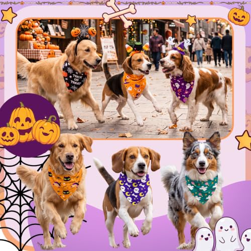 50 Pcs Halloween Dog Bandanas Bulk (25.6 x 17.7 x 17.7 Inch / Halloween)