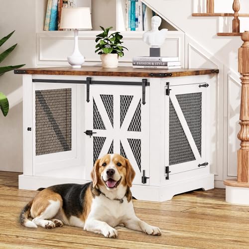 40" Dog Crate Furniture with Sliding Doors for Medium Dogs Up to 45 lbs (White / 40"L x 29"W x 34.3"H)