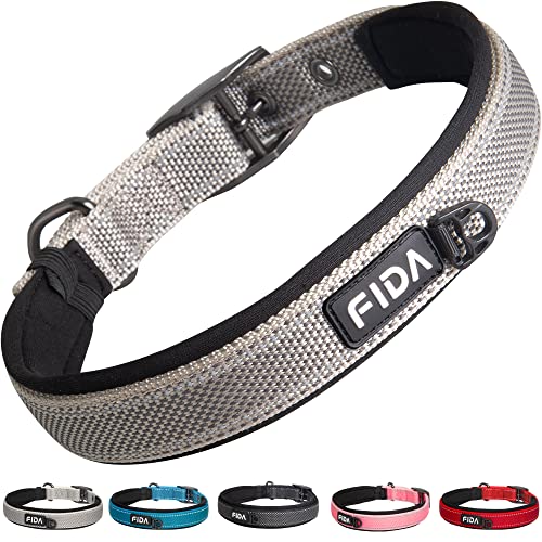 Heavy Duty Dog Collar for Medium Dogs with Metal Belt Buckle (Medium(14.5"-19") / Grey)