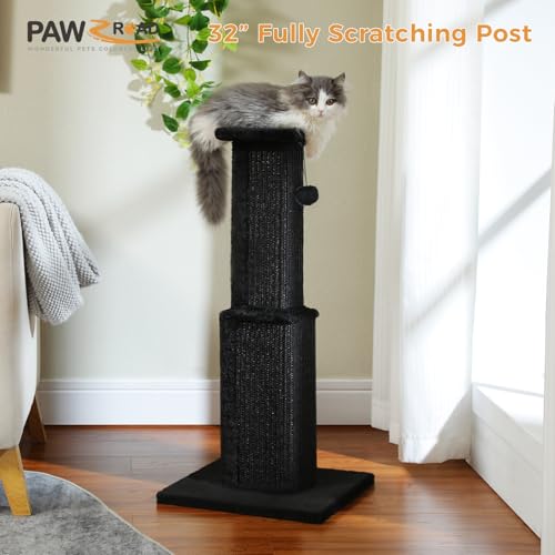 Large Cat Scratching Post 32" Tall Black Cat Scratcher (Dark Black)