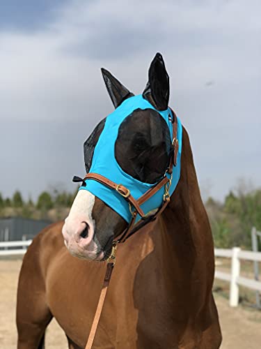 Horse Fly Mask Super Comfort Horse Fly Mask Elasticity Fly Mask with Ears We Only Make Products that Horses Like… (Pacific Blue / M)