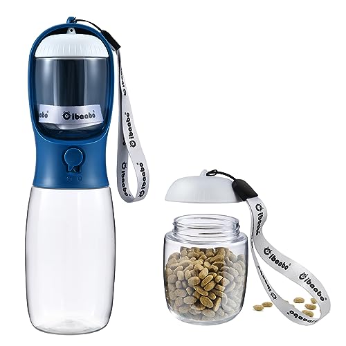 Dog Water Bottle Portable with Food Container & Filter for Travel (#03 Dark Blue / 19oz)