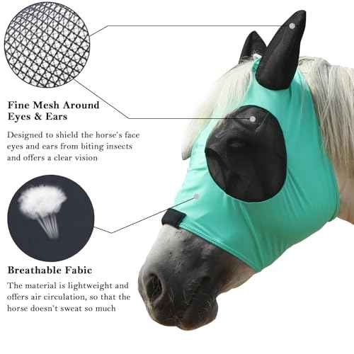 Stretchy Horse Fly Mask with Ears (Green / Pony)