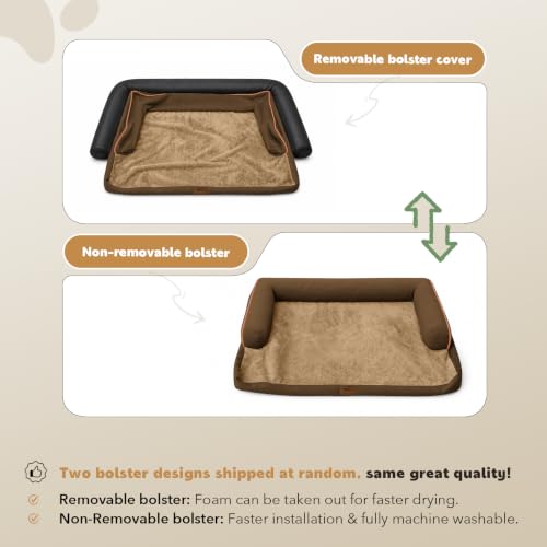 Orthopedic Waterproof Dog Bed with Bolster for Extra Large Size Dogs (48.0"L x 33.0"W x 7.5"Th / Brown)