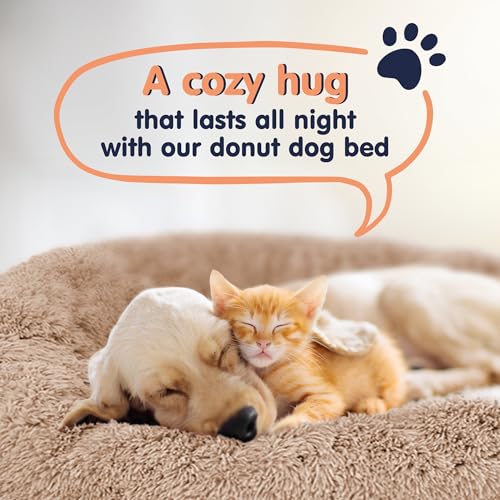 Calming Donut Dog Bed for Small Dogs (Camel / X-Large (45"L x 45"W x 10"Th))