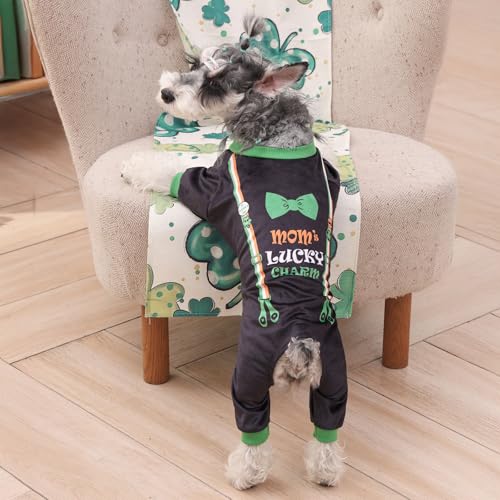 Dog Pajamas St.Patrick's Day Puppy Onesies Small Dogs Soft Pjs Coat Cat Apparel Comfy Pet Clothes Outfit Doggie Bodysuit (Small / Mom's lucky charm)