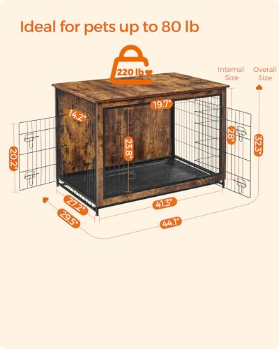 44.1" Dog Crate Furniture (Rustic Brown / 44.1"L x 29.5"W x 32.3"H)