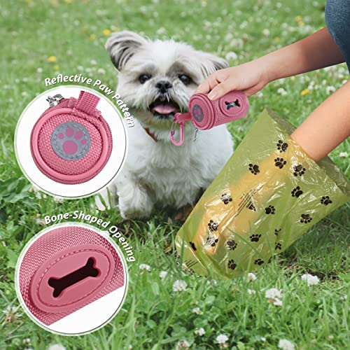 Dog Poop Bag Holder for Leash with Carabiner Clip Soft Fabric (Pink)
