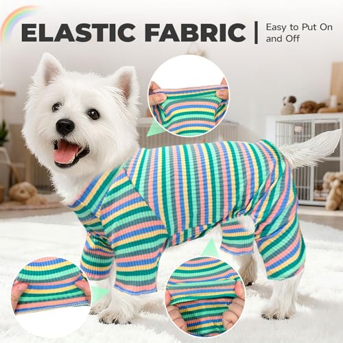 Striped Dog Pajamas Stretchy Cute Four (Green / Medium)