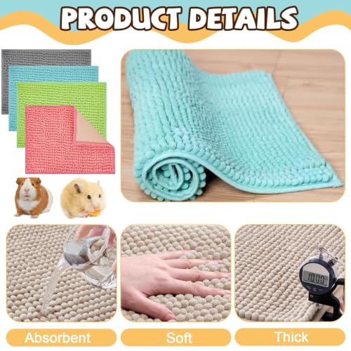 8 Pcs Guinea Pig Liner Washable Rabbit Cage Liner 16x12 Inch Guinea Pig Fleece Mats Reusable Bedding Pee Pads for Small Animals (Gray, Green, Pink, Blue)