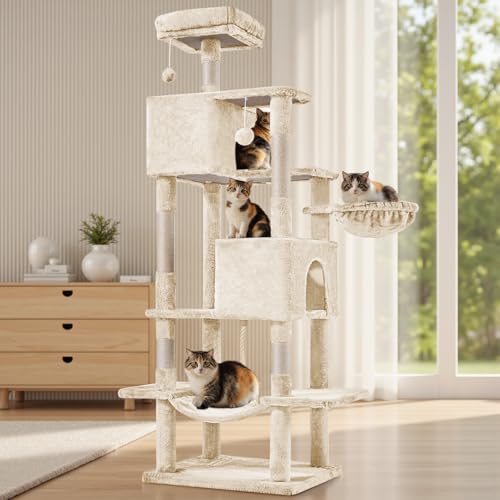 Large 66 Inch Cat Tree Tower with Scratching Posts (Beige / 66 Inch)