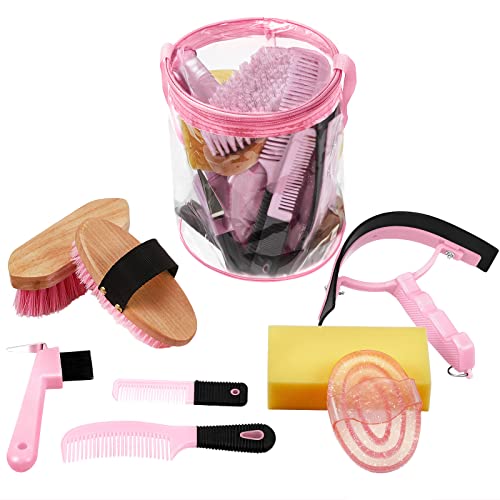 9 Pcs Horse Grooming Kit Tack Room Supplies (Cute / Pink)