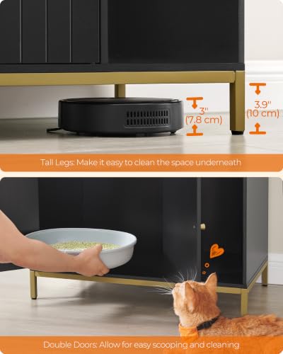 Cat Litter Box Enclosure (Black + Gold / L (31.5"l X 19.7"w X 21.7"h))