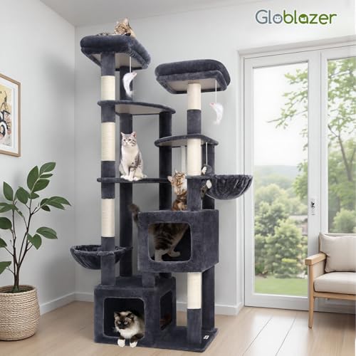 S74E Pro Heavy Duty Maine Coon Cat Tree for Large Cats (Dark Grey / 74 inch)