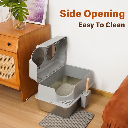 Stainless Steel Cat Litter Box Enclosed (XL-lid-15.7"H)