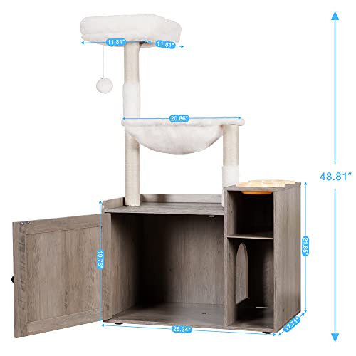 Cat Tree Tower (L (28.3"×17.7"×48.0") / Rustic Gray)