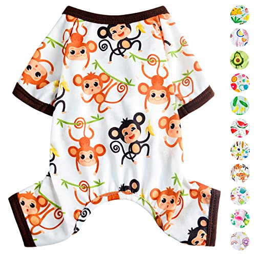 Dog Pajamas Pjs Spring Summer Dog Clothes for Small Dogs Girl (Cute Monkey / X-Small（1-2 lb))