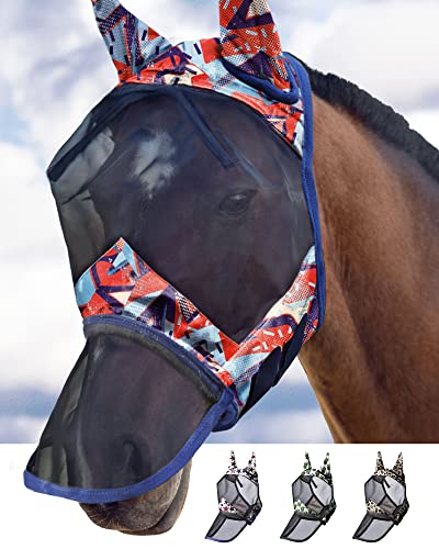 LumiVista Horse Fly Mask Long Nose with Ears UV Protection for Horse Abstract Graffiti M Cob (Abstract Graffiti / Cob (Medium))