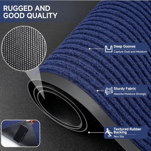 Front Door Mat (3' x 6' (Rectangular) / Blue Striped)