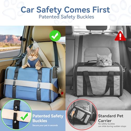 Cat Carrier Soft with Patented Safety Buckles (18.0"L x 11.0"W x 11.0"H / Blue)