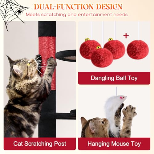 Gothic Cat Tree Tower for Multiple Adult Cats (82 inch / Blood-Goth)