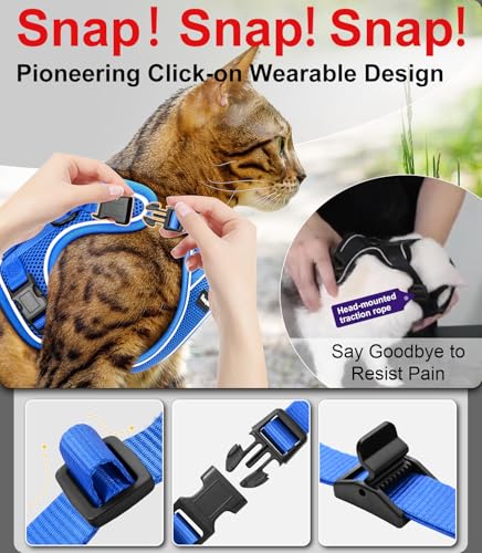 Cat Harness and Leash for Walking Escape Proof Soft Adjustable Cat Leash (Blue / S (7-12lb))